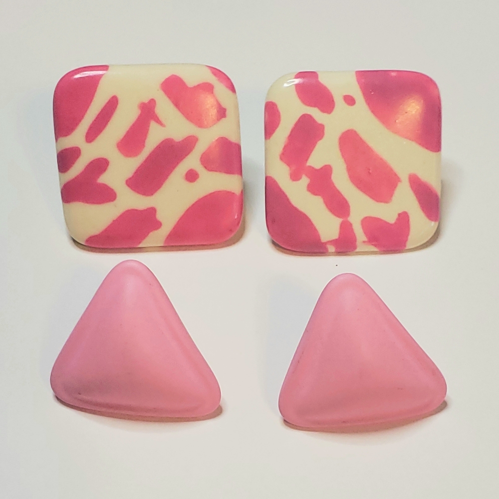 Vintage 80's Pink Geometric Earrings Set